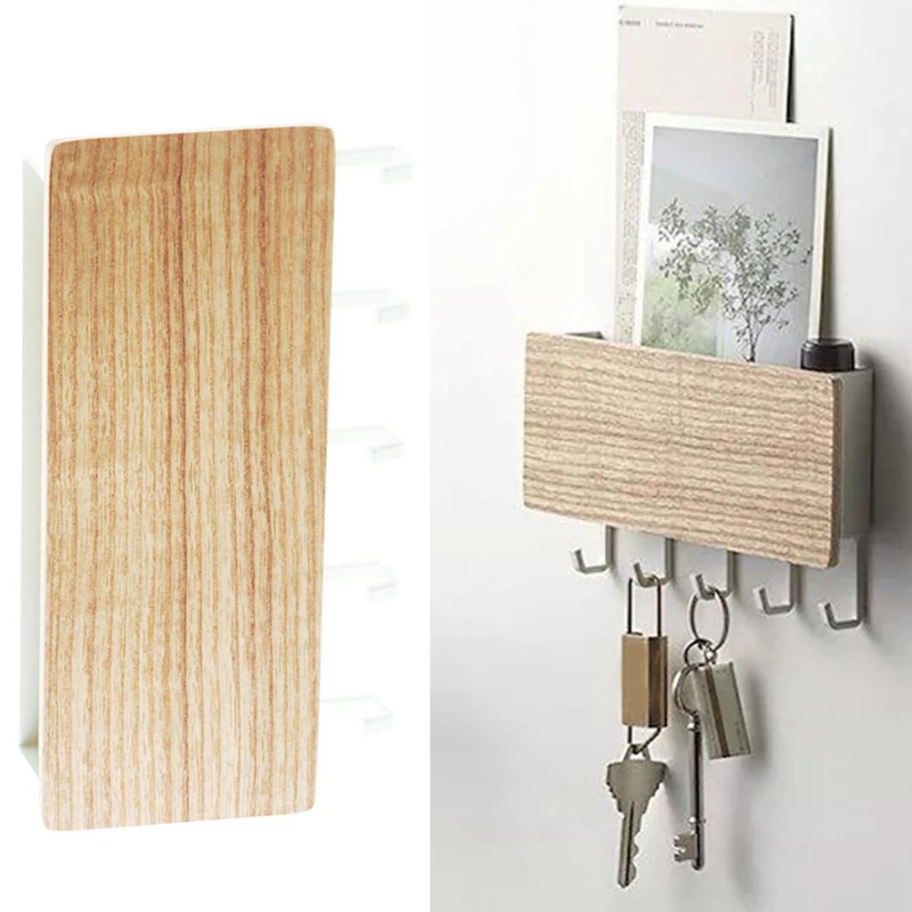 Japanischer Schlüsselhalter aus Holz zur Wandmontage mit 5 Haken, stanzfrei, multifunktionaler Schlüsselaufhänger für Zuhause