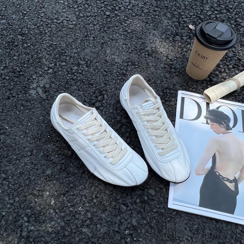 Leather retro casual sports shoes women's spring and summer new color matching lace-up flat bottom soft bottom