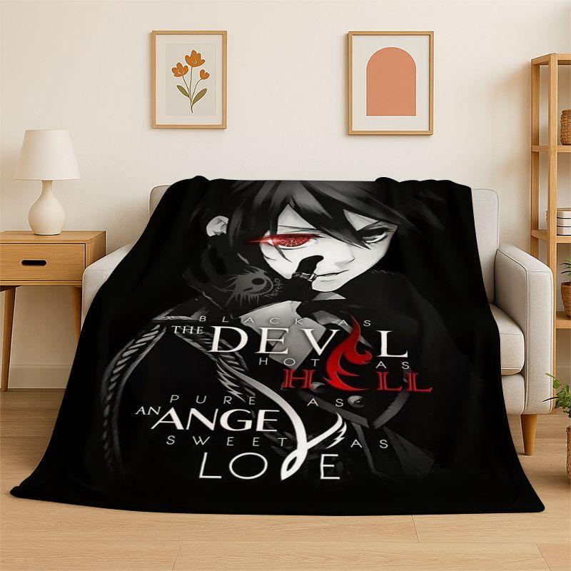Black Butler Cartoon Anime Flanelldecke Weiche Warme Überwurfdecke für Schlafzimmer Wohnzimmer Bett Reise Camping Picknick Geschenk