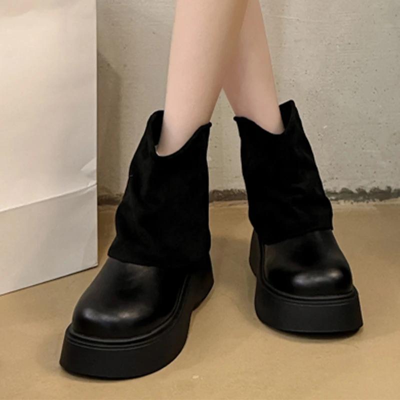 Fashion Women Platform Ankle Boots Flats Fashion Designer Shoes Dress Winter Woman Boots 2025 Brand Casual Goth Warm Chelsea Botas Mujer