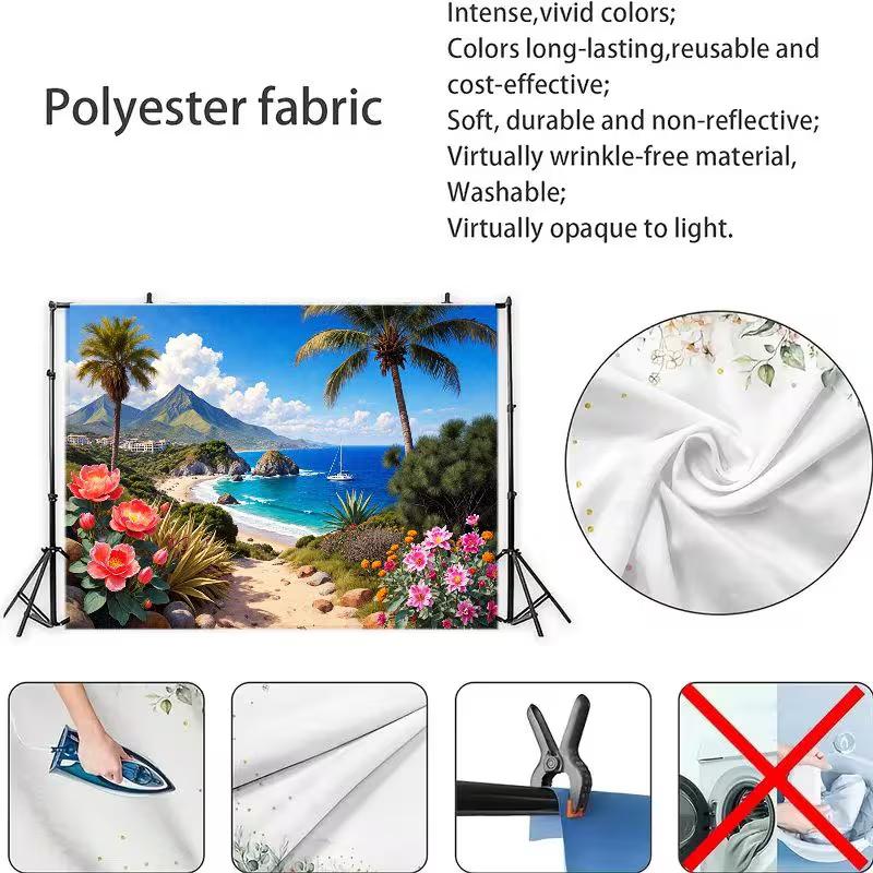 2D Beach Backdrop Coastal Mountain Scenery Summer Vacation Party Background