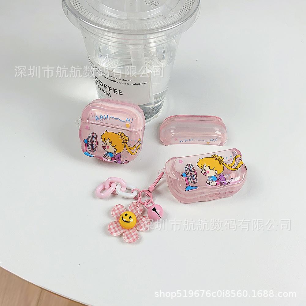 Blowing fan beautiful girl applies to apple AirPods 1 earphone case Airpodspro1 bluetooth earphone case airpo