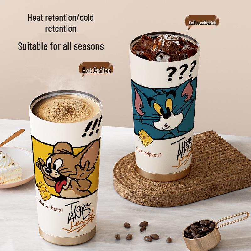 Tom and Jerry Stainless Steel Insulated Straw Cup - Cute Cartoon Coffee and Water Bottle