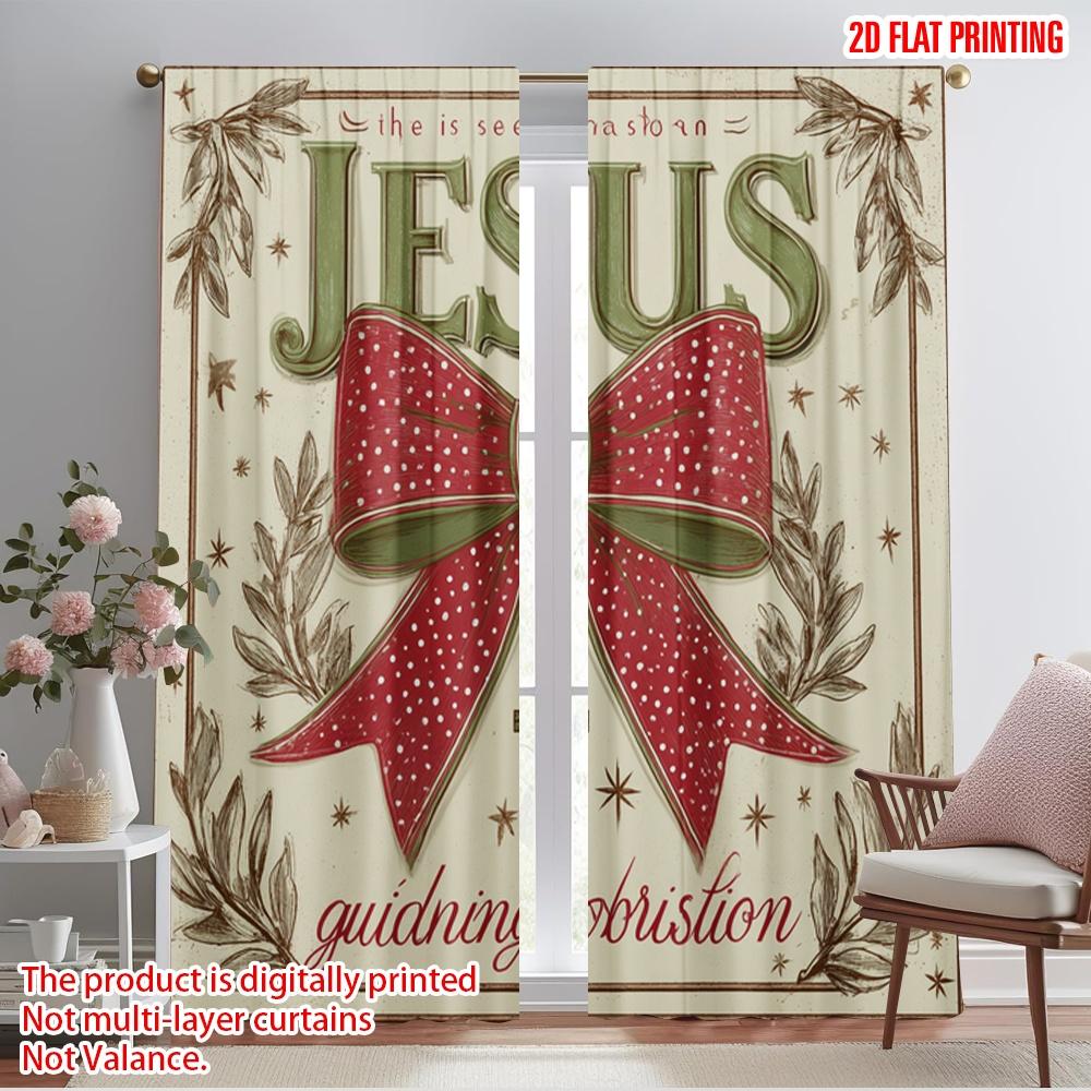 

2pcs,2D plane printing Curtain Fabric Red Dot Bow Versatile Polyester (without rod) Home Decor Use for Bedroom, Living Room, 52.50×116.00 CM 2pcs
