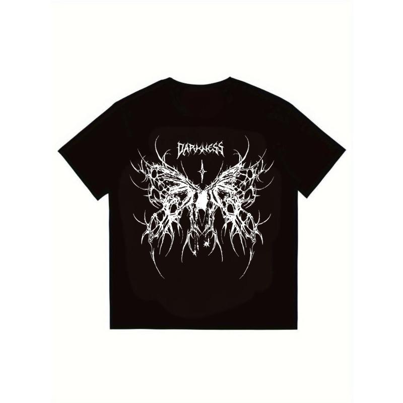 

Black T Shirt Darkness Butterfly Skull Graphic Print Unisex Streetwear Casual Wear Music Festival Outfit S