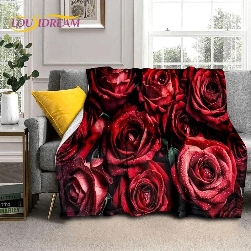 3D Rose Flowers Nordic Romantic Soft Flannel Blanket for Beds Bedroom Sofa Picnic,Throw Blanket for Cover Outdoors Leisure Gift