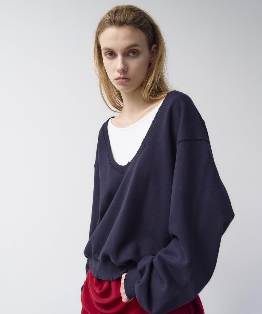 THE N:L Deep U-Neck Sweatshirt - [Navy]