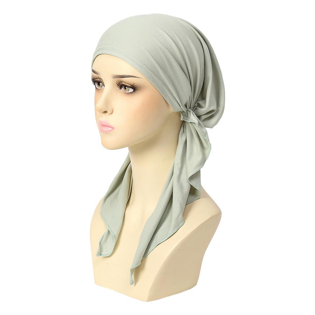 Solid Color Muslim Fashion Hijabs Turban Bonnet Long Tail Head Wraps Elastic Hijab Hats Breathable Chemo Cap For Women Girls