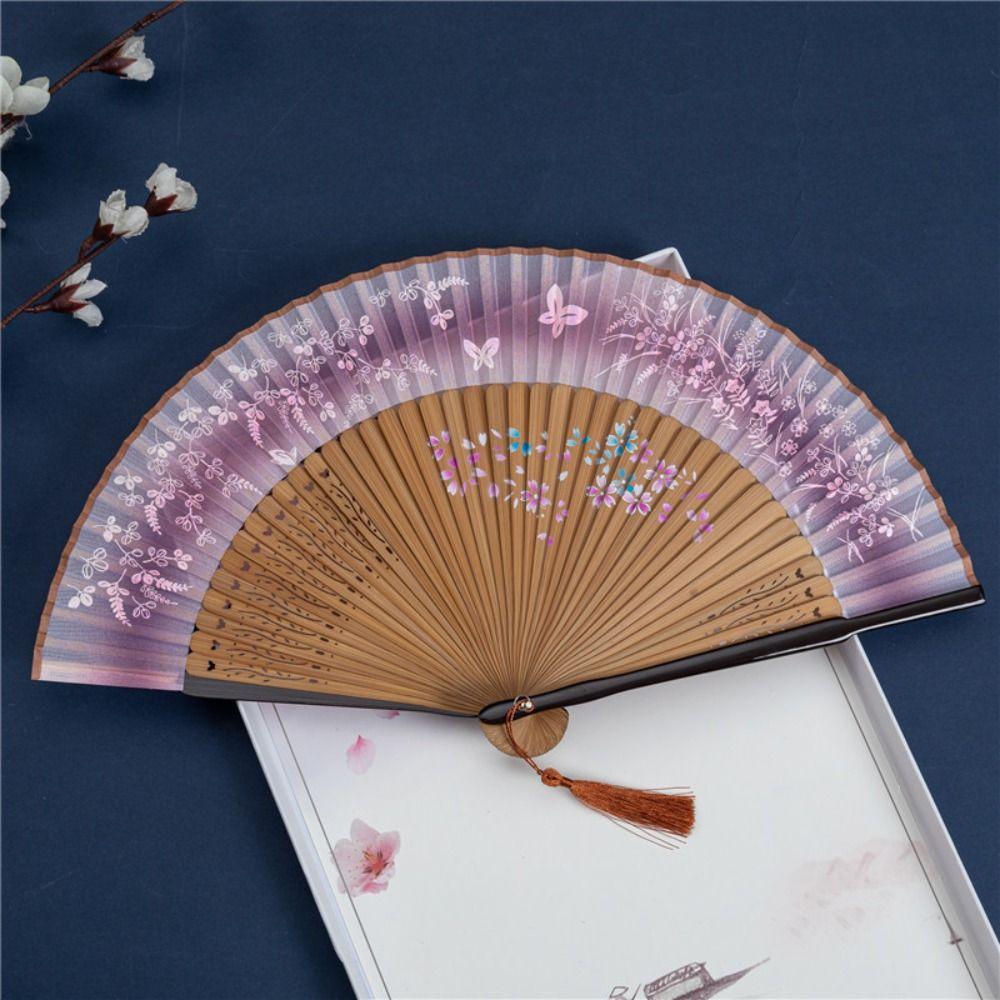 Chinese Style Portable Folding Fan Butterfly Floral Pattern Dance Fan Elegant Handheld Fan  Summer