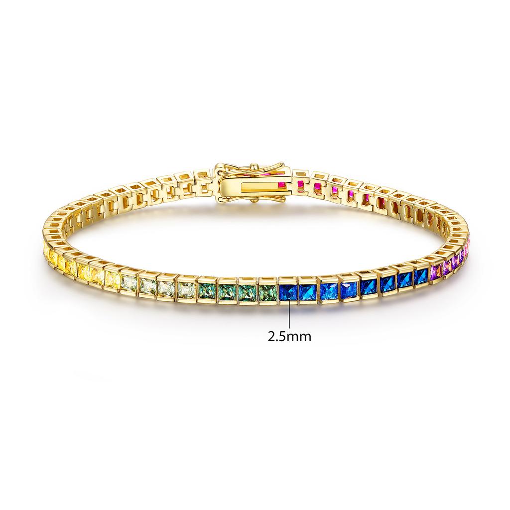 Un nuovo braccialetto tennis in zircone colorato con inserti in rame, zircone quadrato 2,5 mm, cambio graduale, pieno di gioielli di diamanti, popolare