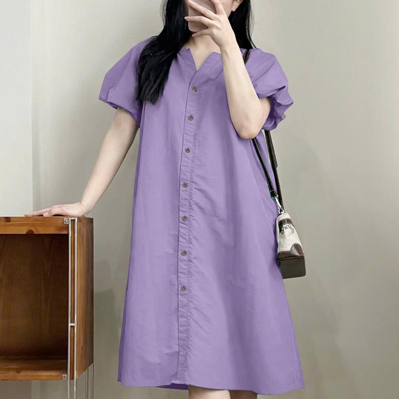 ZANZEA Lässiges Sommerkleid mit Rundhalsausschnitt und kurzen Ärmeln für Damen