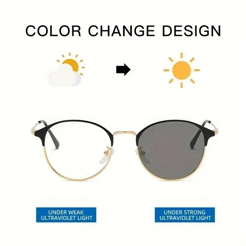 1 Pair of New Retro Metal Circular Eyeglass Frames for Men and Women's Fashion Glasses Day and Night Dual-use