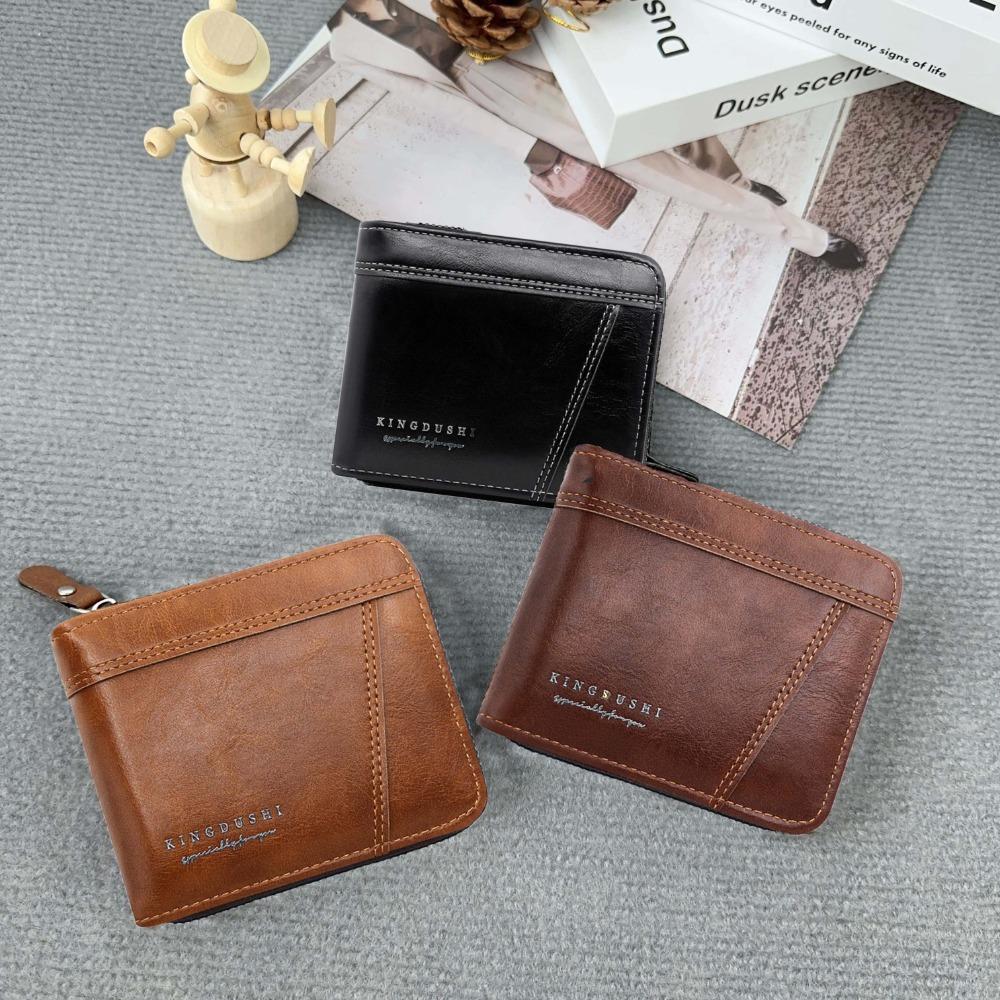 Multifunctional Male Coin Purse Pu Business Card Holder Portable Men's Short Wallet  Outdoor