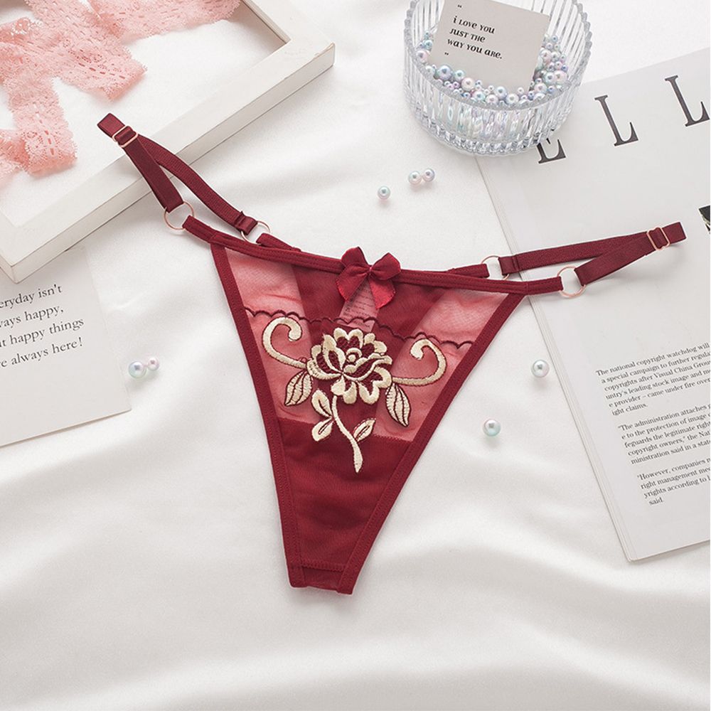 Breathable Girls Flower Embroidery Low waist Intimates Ladies Bandage Thongs Lace Bow Panties Women  T-back Seamless  Briefs