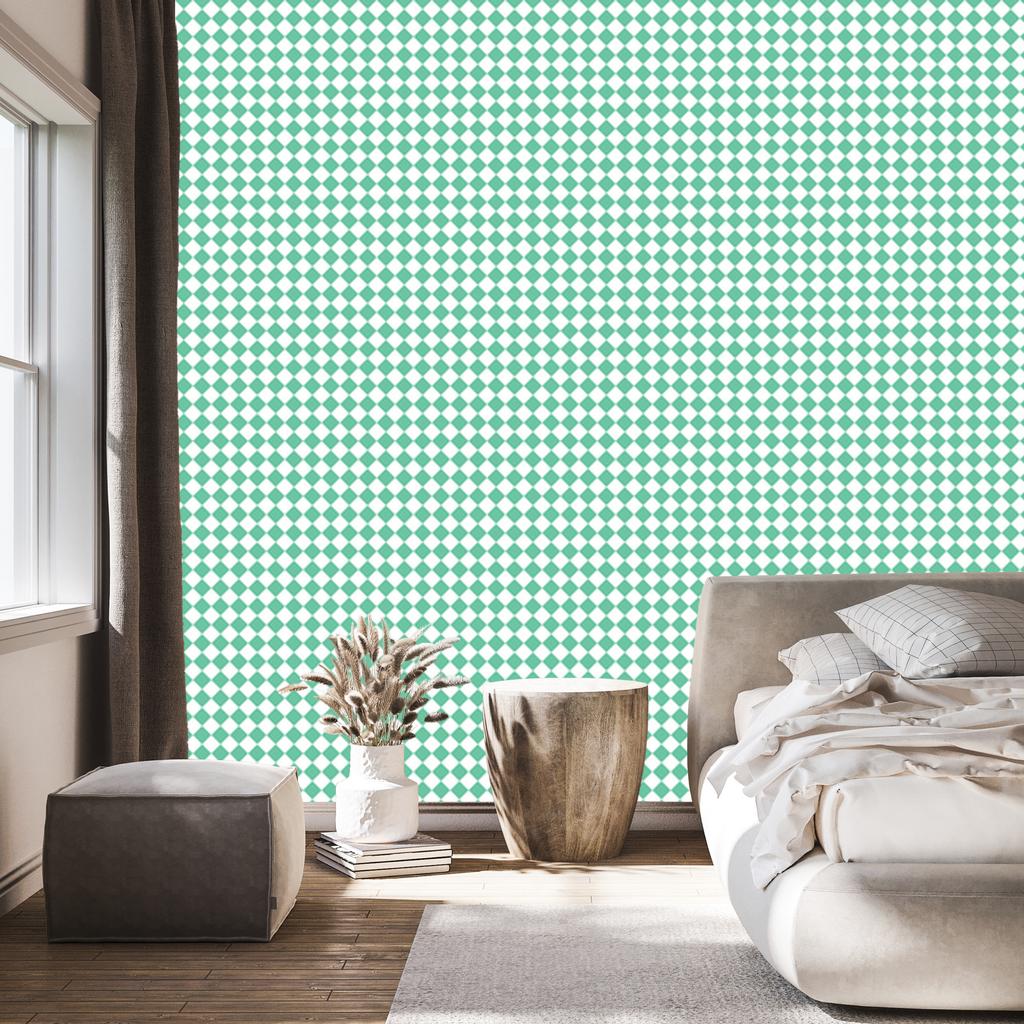 Geometric rhombus wallpaper mint, white and sea blue 50x1000