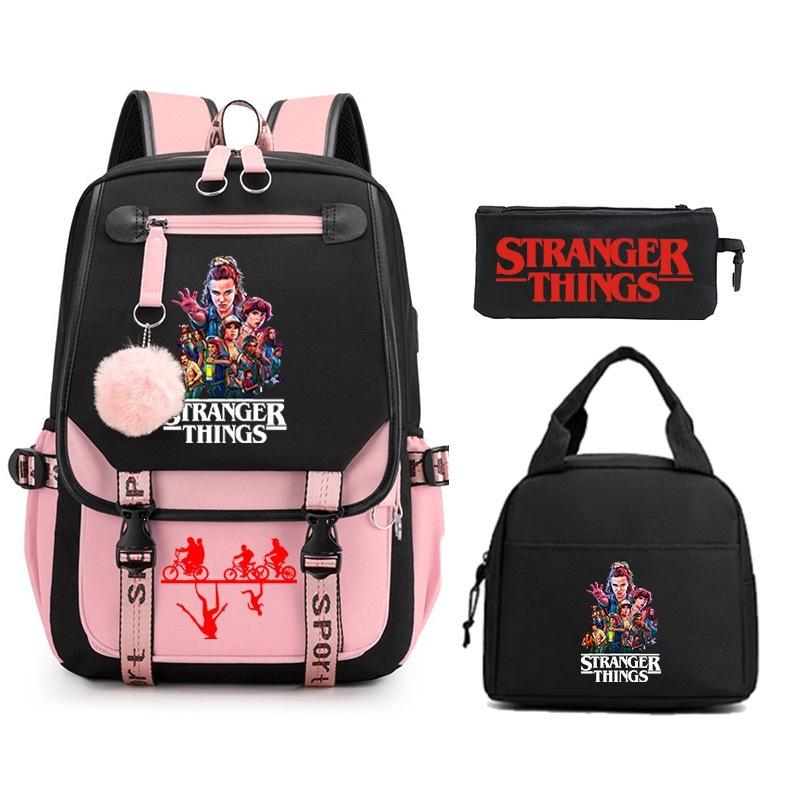 Trend Stranger Things Children'S Backpack Combination Three-Piece Male And Female Versatile Student School Bag