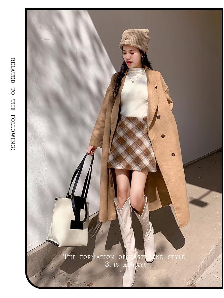 2025 Autumn/Winter Women's High-Waisted Plus Size Yellow Plaid Wool Mini Skirt