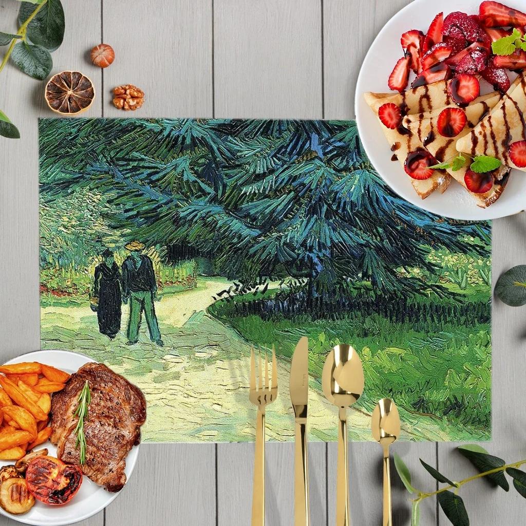 Oil Painting Art Placemat Van Gogh Sunflower Countryside Style Printed Dining Table Tableware Insulation Mat Home Decoration