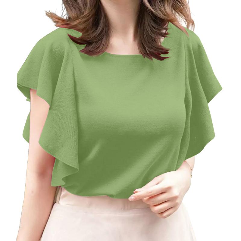 

ZANZEA Женская повседневная блузка с круглым вырезом и рукавами-рюшами свободного кроя 5XL зелёный