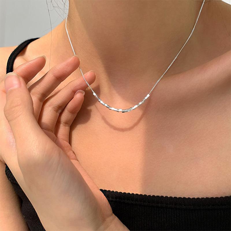 Three-Dimensional Small Square Necklace Female Autumn Fashion Atmosphere Nightclub Super Flash Di Sweet Cool Geometric Collarbone Chain Ins Choker