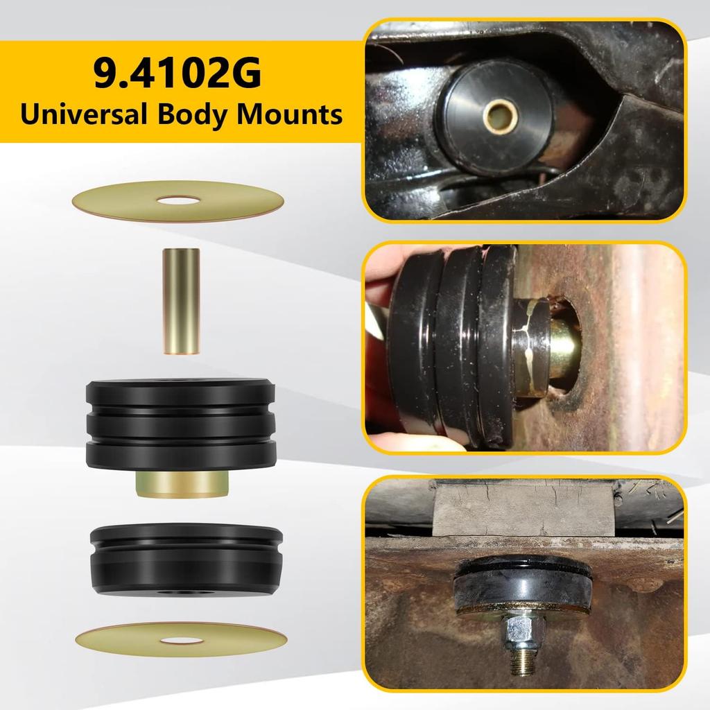 9.4102G Universal Mounts Body Mounting Bushings Universal Polyurethane Mounts / Isolators, Including 4 Washers, 2 Sleeves and 4 Bushings (Black, 2