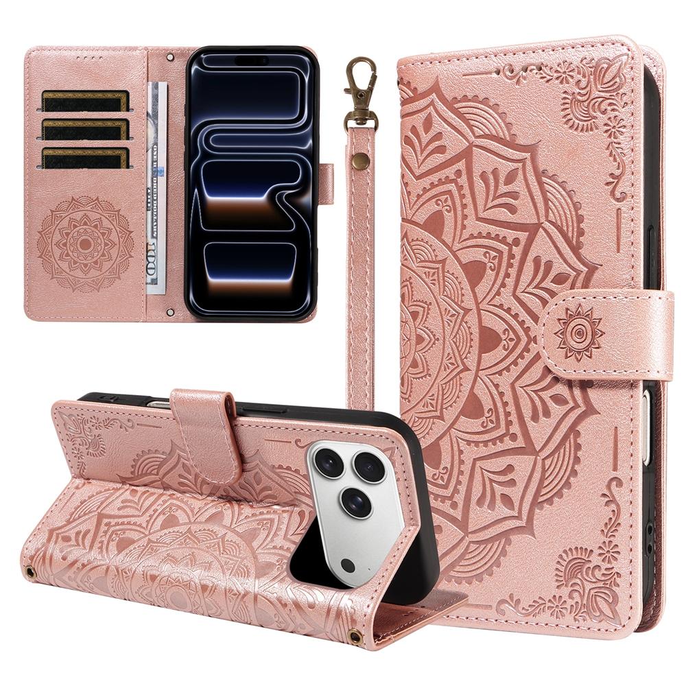 3D Embossed Mandala Flower Magnetic Leather Wallet Case For iPhone 17 Air 16 17e 16e 15 14 13 12 Mini 11 Pro Max Plus Flip Cover