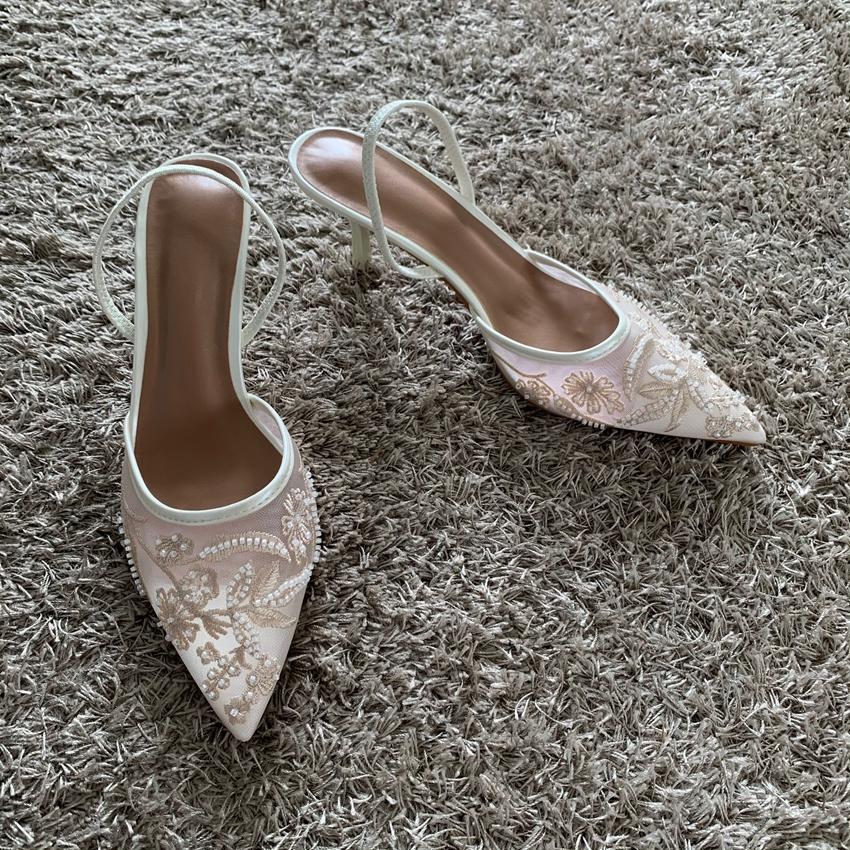 Sandali Donna con Tacco Alto Sottile Ricamati a Rete Estate Sexy Slingback Punta Acuta Scarpe Eleganti Donna Sandalias De Mujer