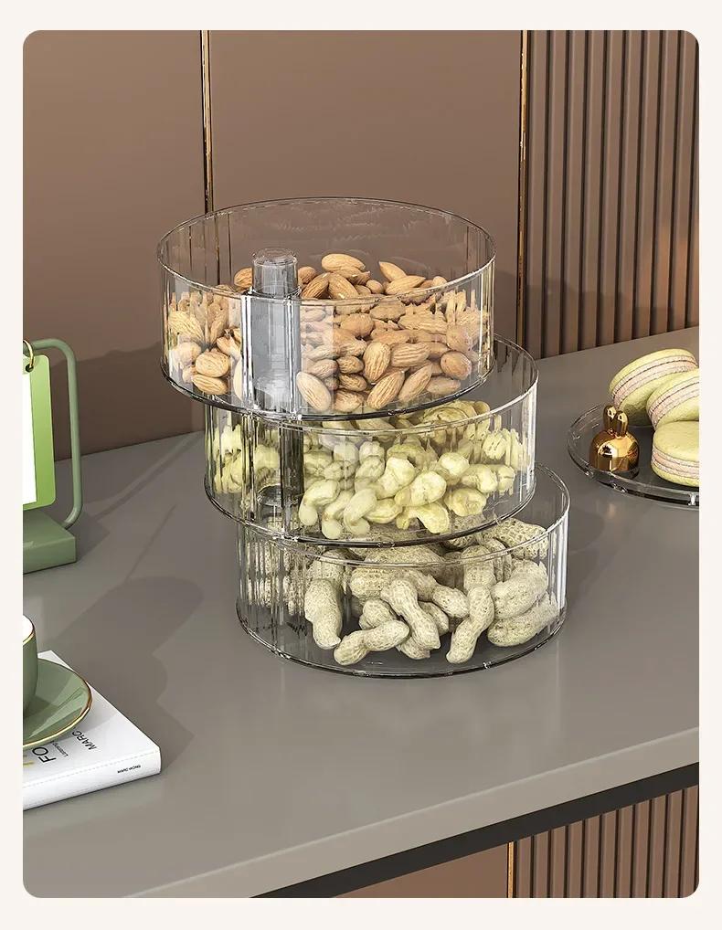 1pc Storage Box Rotatable Transparent Food Storage Box Multi-layer Capacity Food Sealed Box Candy, Sugar, Snack, Nuts Dry Fruit