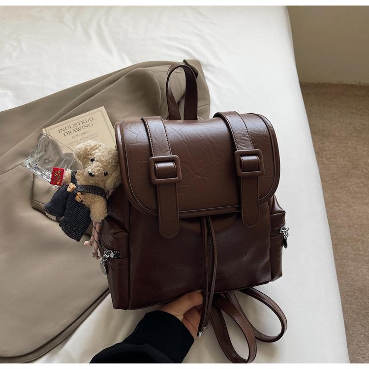 Large Capacity Casual Backpack Women's New College Style Student Schoolbag Simple Leather Travel Backpack