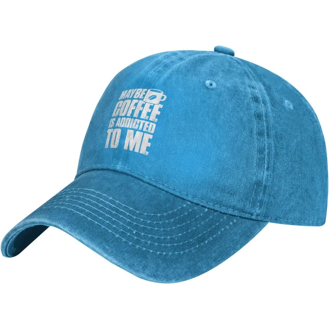 Maybe Coffee Is Addicted To Me Graphic Baseball Cap Adjustable Cotton Dad Hat Casual Can Be Adjusted синий