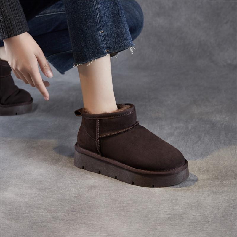 Johnature Cow Suede Thick Soled Snow Boots Versatile Thick Plush Warm Women's Slip-on Short Boots