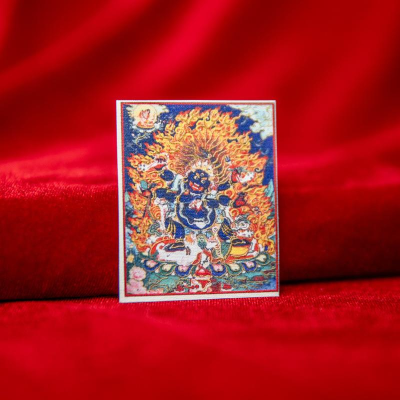 Tibetan Thangka Painting Core Cloth: Mahakala, Black Jambhala, Yamantaka, 4×5cm