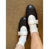 Sheepskin retro color matching Mary Jane shoes women's Velcro light mouth single shoes gentle round head flat ballet shoes