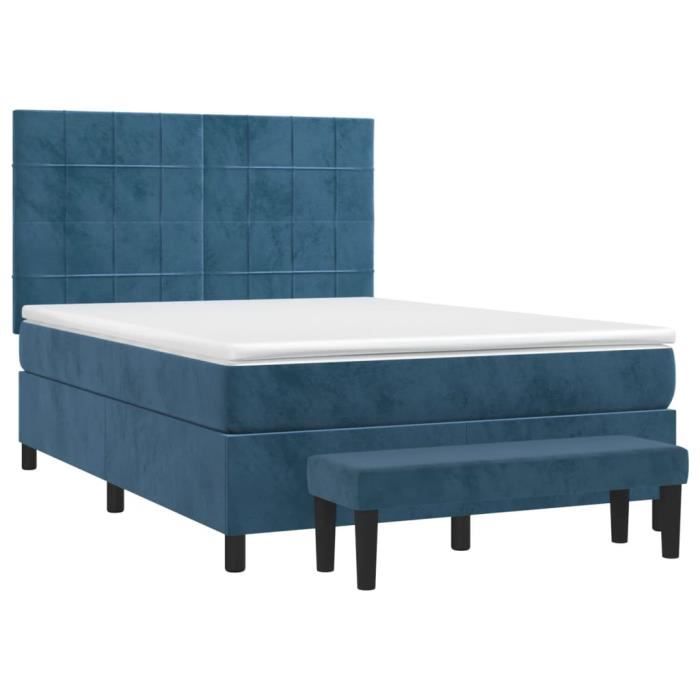 3137849 vidaXL Lit à sommier tapissier et matelas Bleu foncé 140x200cm Velours