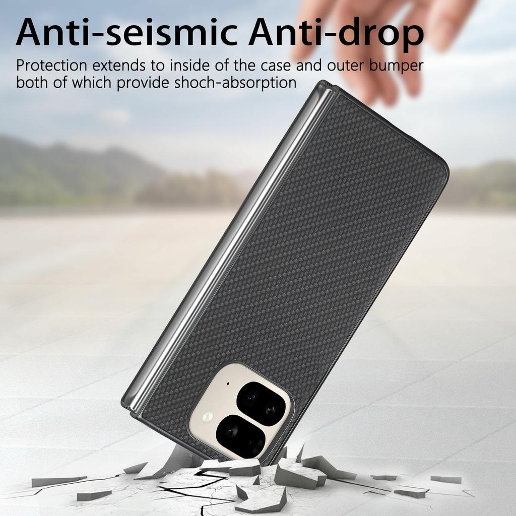 For Google Pixel 9 Pro Fold 5G Case Carbon Fiber Texture PU Leather Coated PC Folding Phone Cover