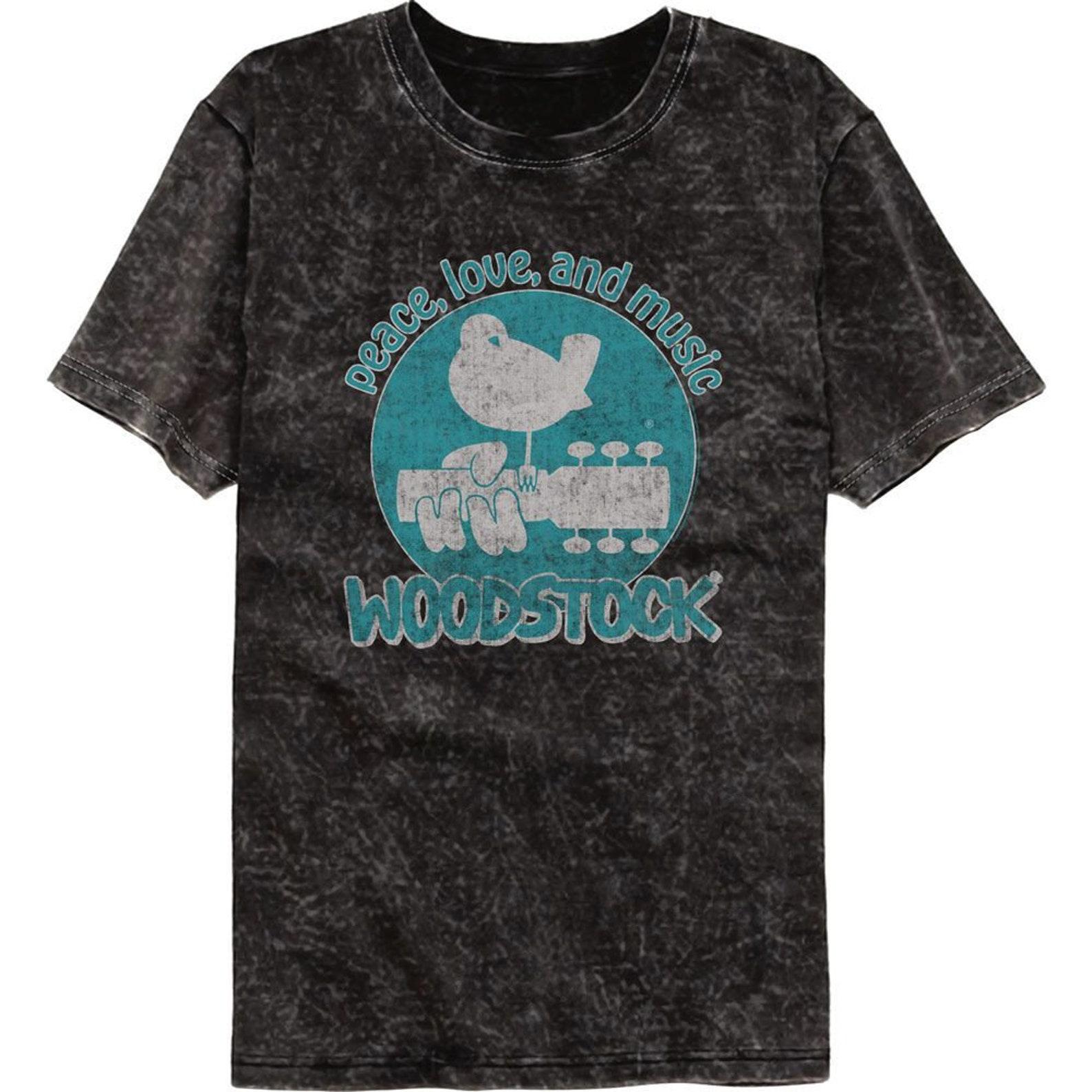 Woodstock Peace Love And Music Mineral Wash Black T-Shirt 2XL