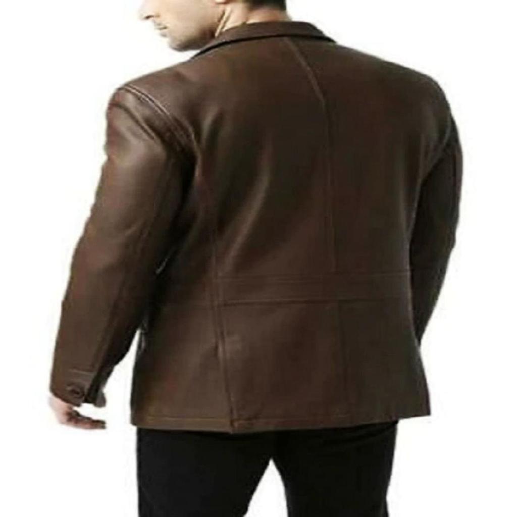 Noora Mens Dark Brown Formal Leather Blazer With Two Button | Designer Brown Meeting Wear Leather Blazer