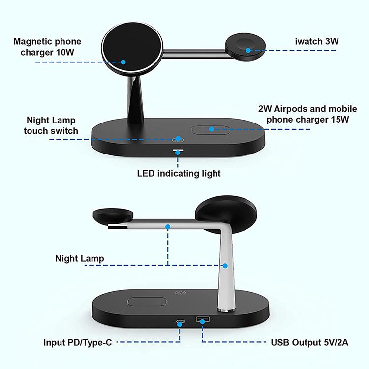 4 In 1 Wireless Charger Stand Magnetic 15W Fast Wireless Charger Station for iPhone 15 14 13 12 Airpods 3 Iwatch