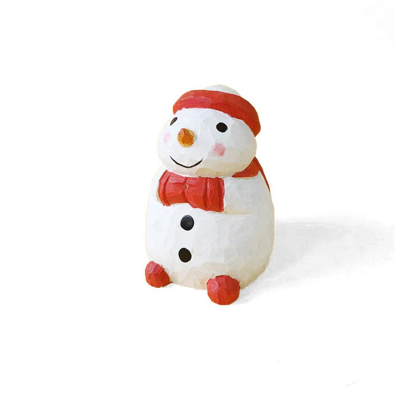 Handmade Solid Wood Animal Figurines: Kitten, Chick, Elephant, Snowman