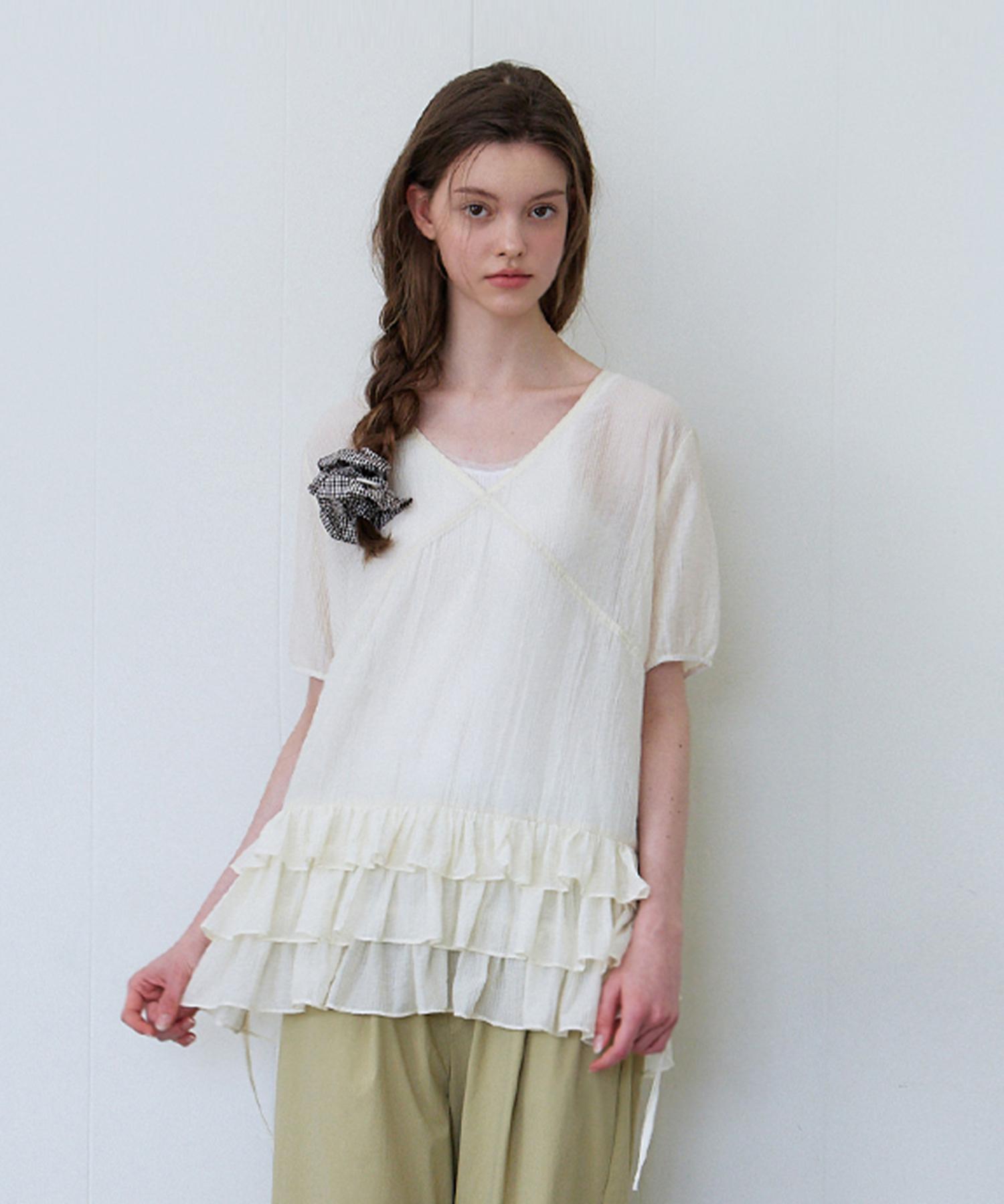 Hane Tencel Glow Sheer Frill Blouse_Lime Sorbet S