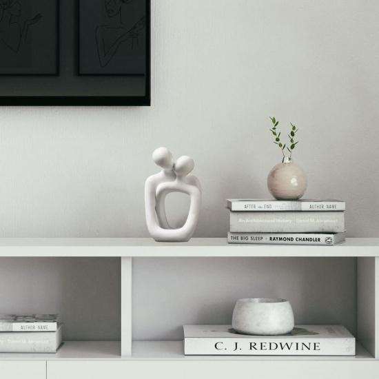 Abstract Couple Statue, Minimalist Couples Bedroom Decor, White Hugging Lovers Sculptures Modern Home Office Decor Accents for Nightstand & Dresser,