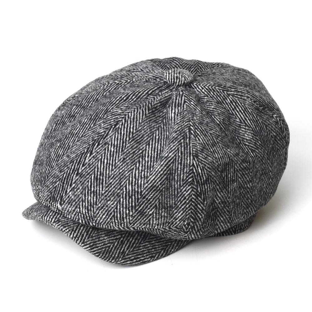 Vintage Herringbone Newsboy Cap Men Winter Thick Warm Casual Stripe Berets Gatsby Flat Hat Peaked Cap