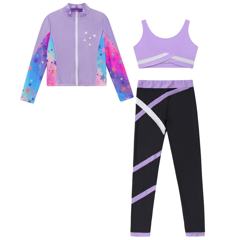 Ärmellose Weste für Mädchen Kontrastfarbene Leggings Langarm Reißverschluss Sweatshirt Print Schlittschuh Outfit Set