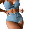 Slyngeknutet BH Badeshortsett Bikini Badedrakt med Brystinnlegg Stilig Sommerbikinisett med Knyttet BH for Strandklær
