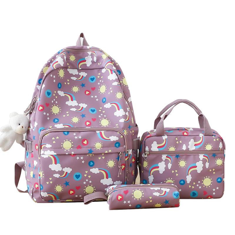 Women's Backpack Three-Piece Set Rainbow Print Student Schoolbag Large Capacity Backpack