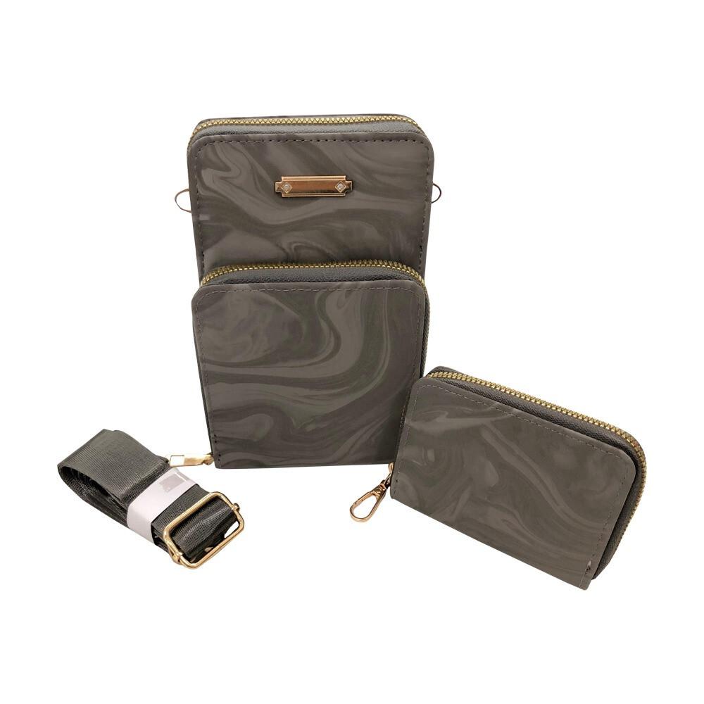 RSINC Damen Handy Umhängetasche 2 Fächer 3 Taschen & 4 Kartenfächer Dunkelgrau JL156682002262