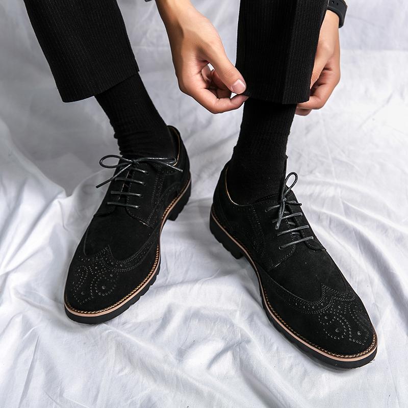 New Derby Shoes for Men Flock Round Toe Lace-up Solid Party Formal Shoes Men Men Dress Shoes