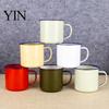 Nostalgic Table Decor Vintage Enamel Mug with Handle, Solid Color Heat Resistant Tea Cup Drinking Cup, Durable Portable Tableware for Home Kitchen Use