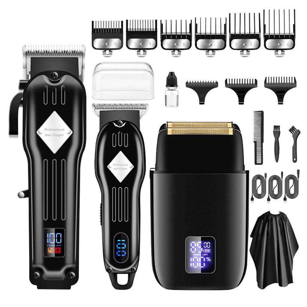 Electric Hair Clippers for Men Cordless Beard Trimmer Kit Bald Head Shaver Haircut Kit for Barber with LCD Display 9 Guide Combs