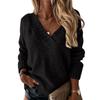 Women's Solid Color Sweater Women's V-neck Long Sleeved Pullover Sweater Top